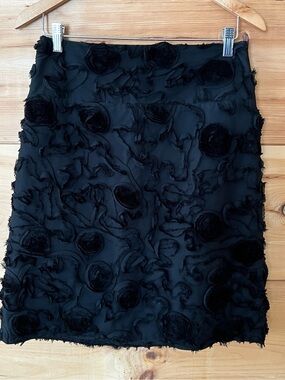 Sevier Skirts Textured Black Ribbon Rosette Midi Skirt Elegant Evening Classy